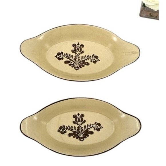 Vintage Pfaltzgraff Au Gratin Baker Dish Stoneware Village Pattern #265 Set Of 2 - Picture 1 of 9